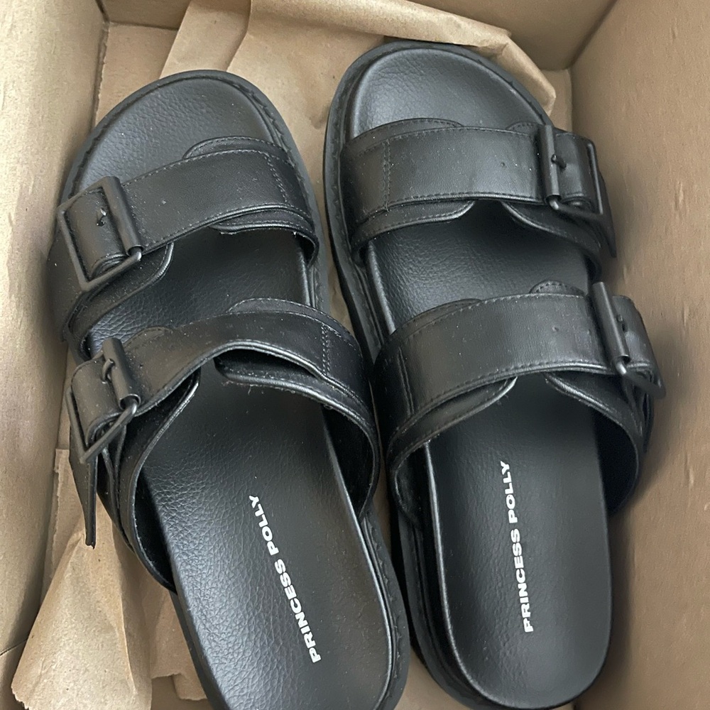 Princess Polly Men's Black Buckle Sandals